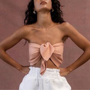 Posse | Pink Linen Bandeau Crop Tie Top Strapless
